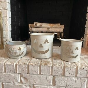 Rustic Pumpkin Jack-o’-lantern Metal Buckets - Set of 3